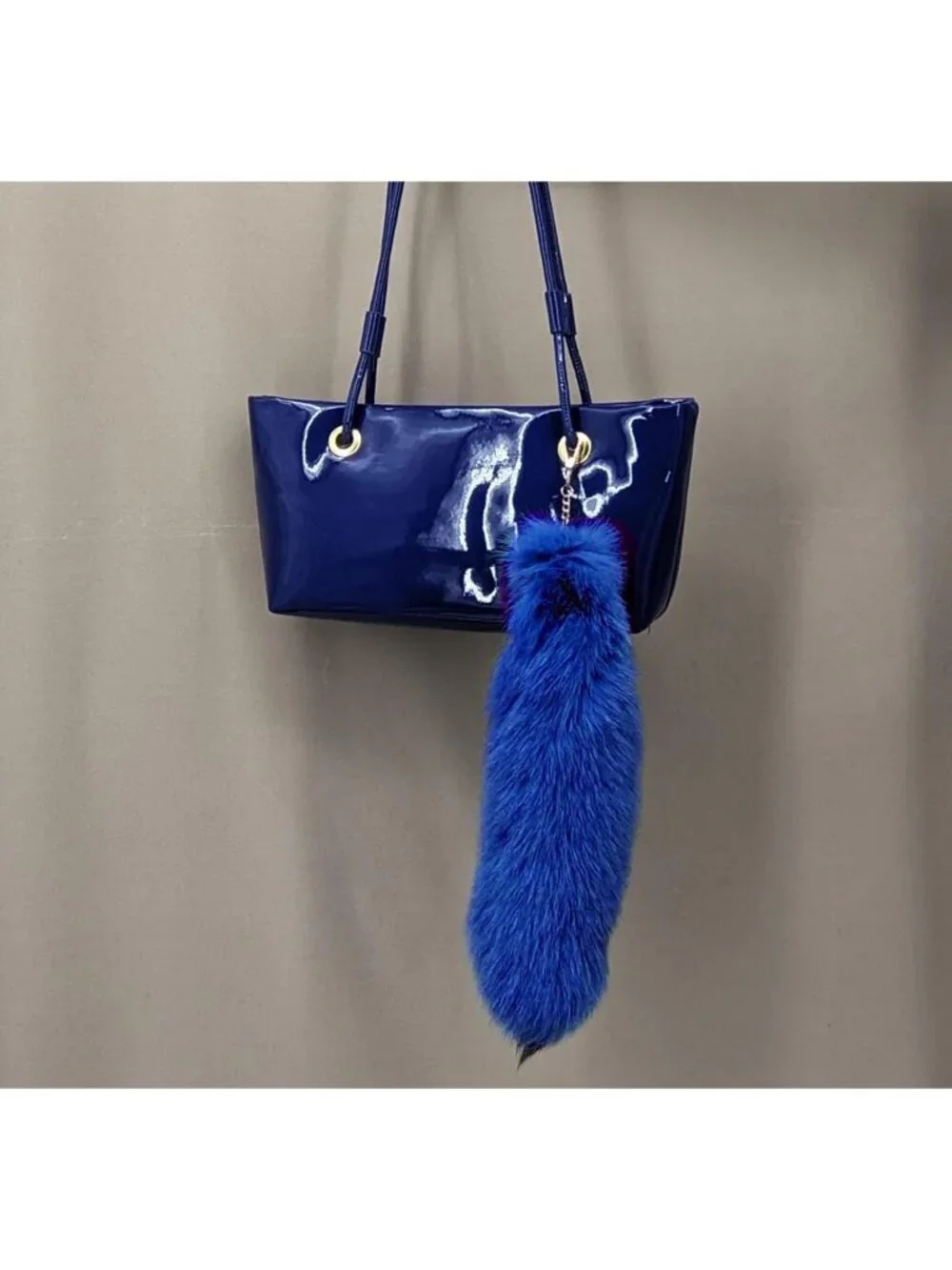 Women's Blue Pendant Cosplay Costume Halloween Furry Tails Keychain Handbag
